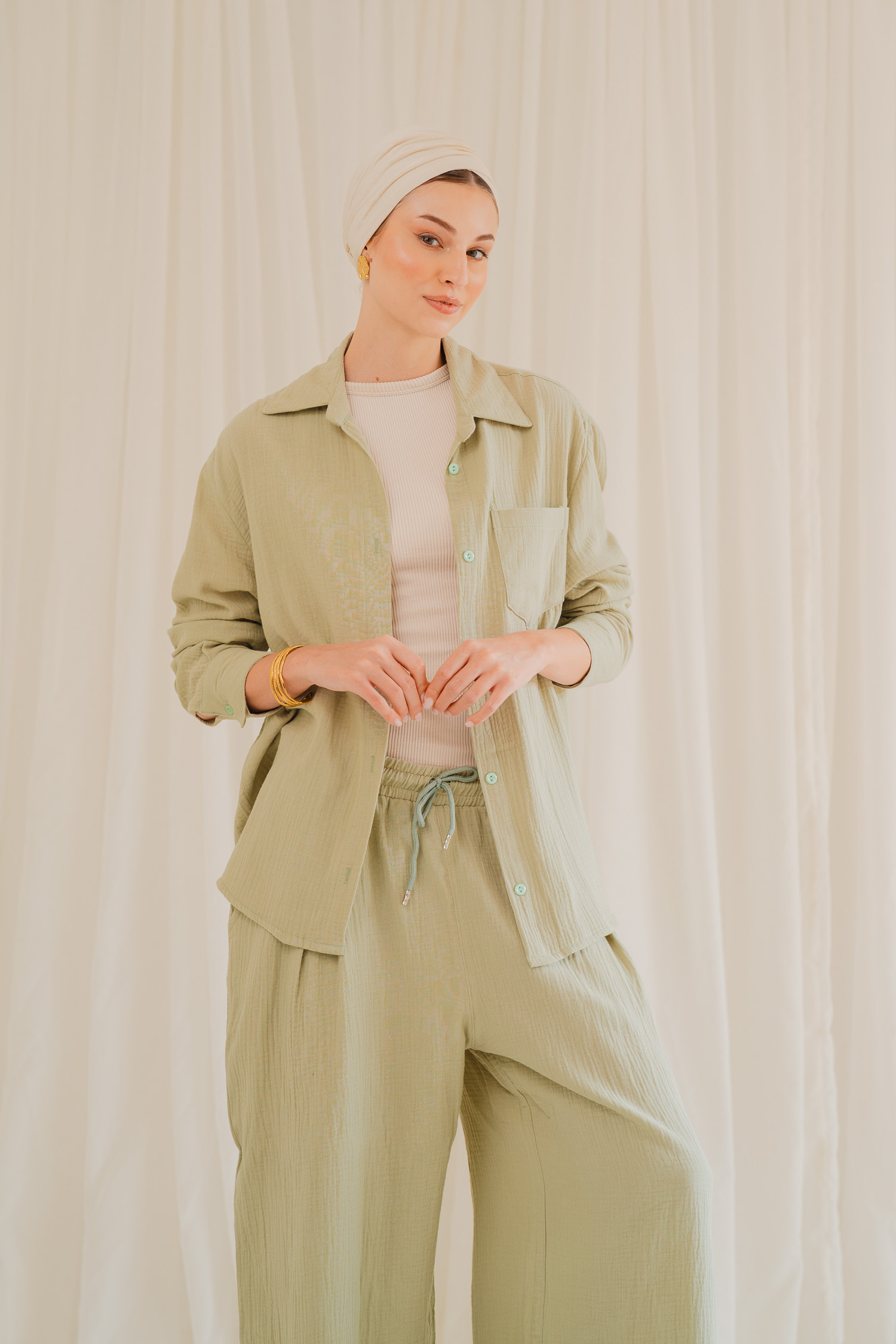 Soft Linen Blouse - Olive, M