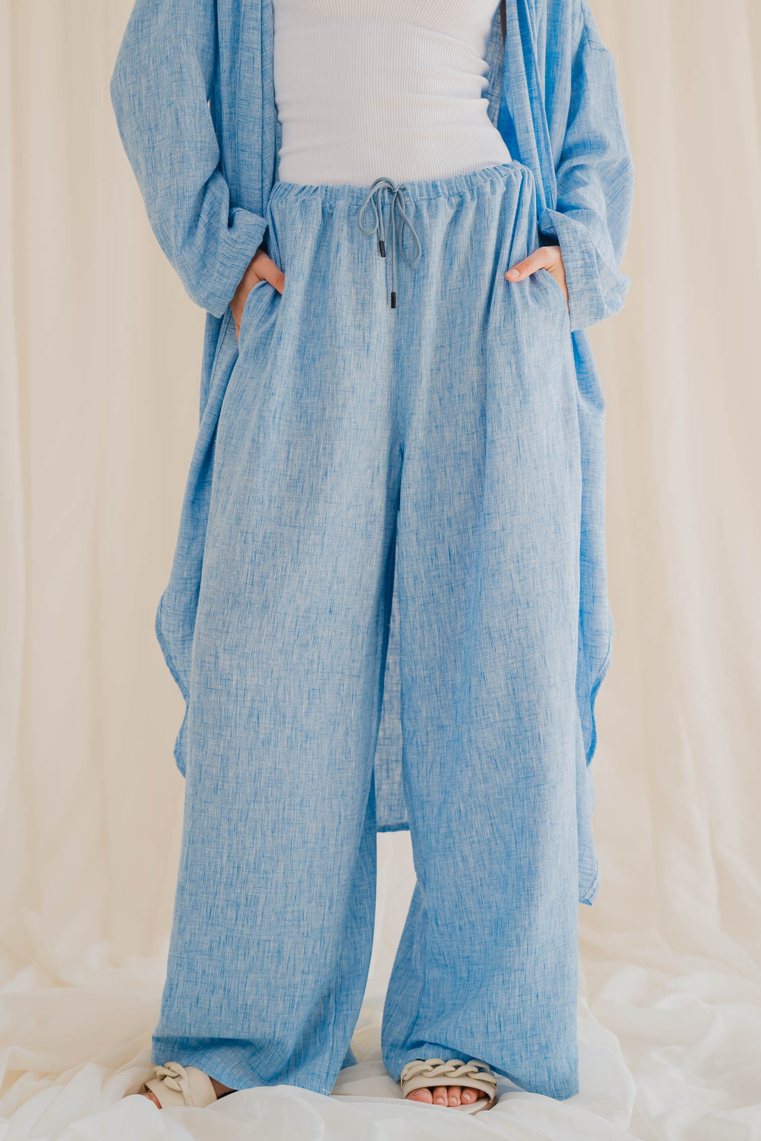 Linen Pants Plain - Baby-Blue, L