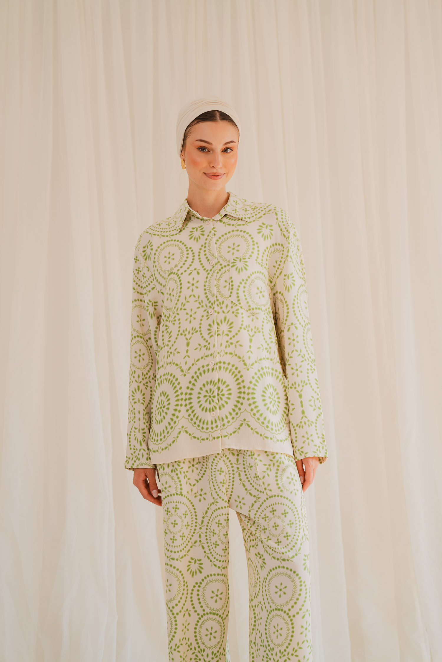 Circles Printed Blouse - Green, M